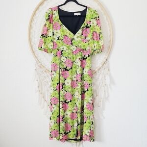 WAYF Floral Puff Sleeve Midi Dress